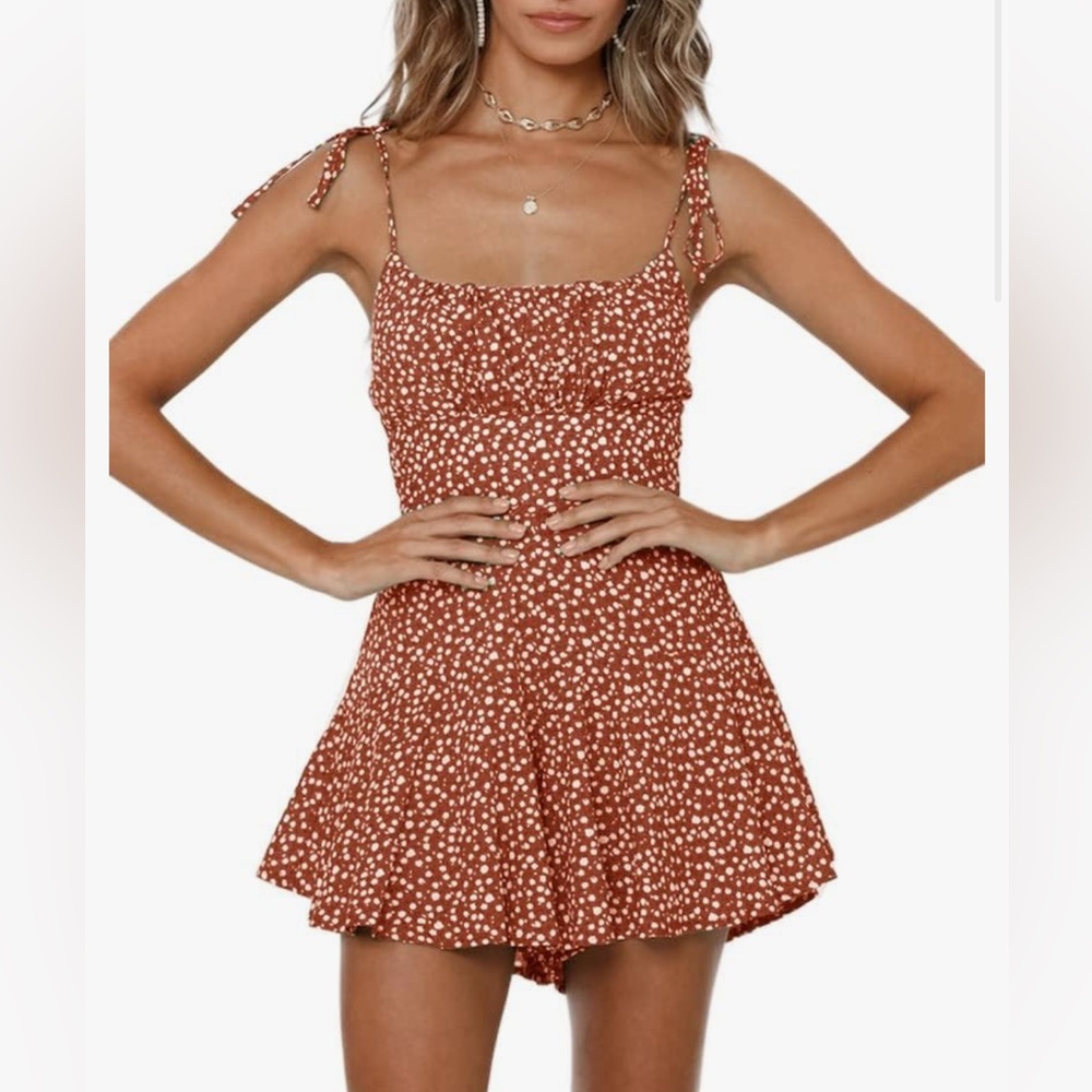Amazon Orange and White Spaghetti Strap Romper